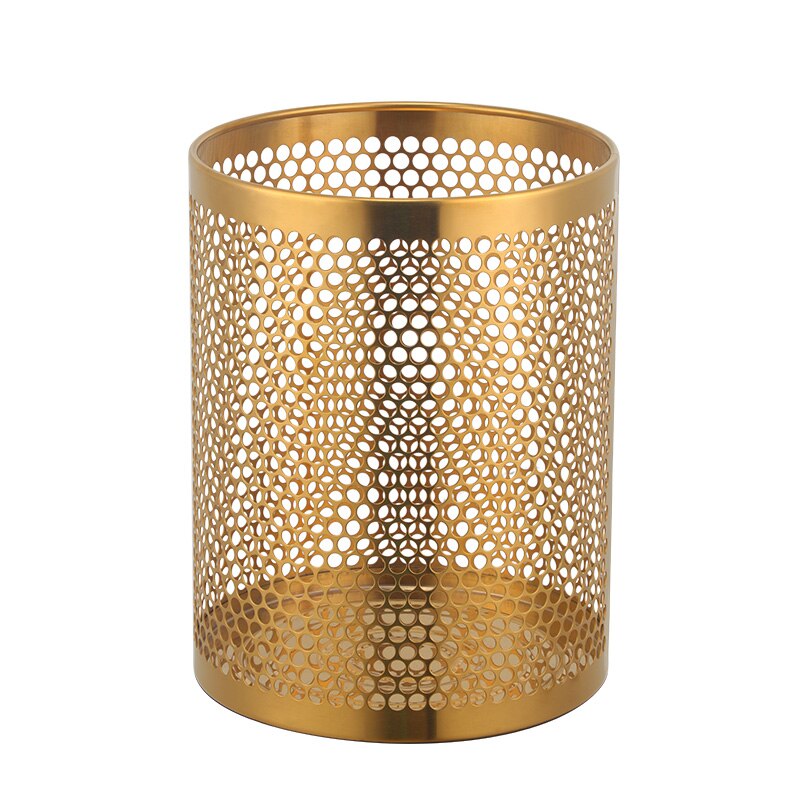1Pc Stainless Steel Kitchen Trash Can Office Gold Mesh Trash Bin Home Waste Bin Car Storage Bucket Living Room Garbage Basket: Gold-1pc