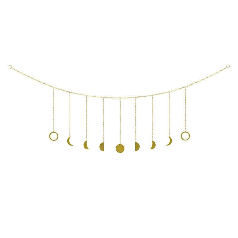 Décoration murale suspendue en forme de lune ou de soleil, pièce ronde en métal, pour salon, pour enfants, avec chaînes: B2-2pc