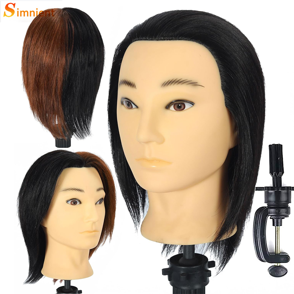 Male Mannequin Head With Human Hair Black For Practice Hairdresser Cosmetology Training Doll Head For Hair Styling