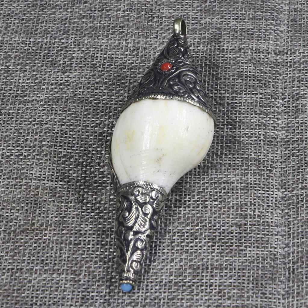 Nepal Vintage Shell Conch Hanger Vrouw Mannen Touw Ketting Wit & Blauw
