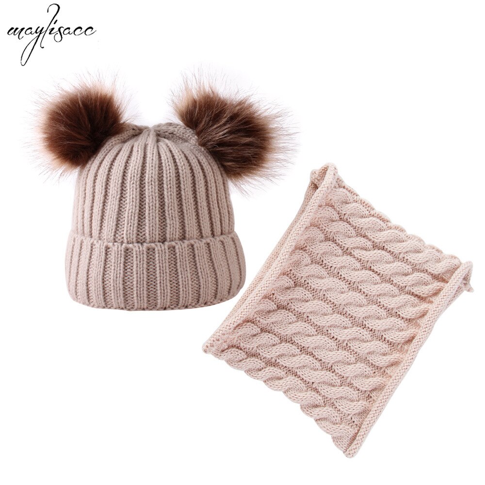 Maylisacc Autumn Winter Warm Hat Scarf Snood 2 Pcs Set for 1-4 years old children Boys and Girls Acrylic PomPoms Hats