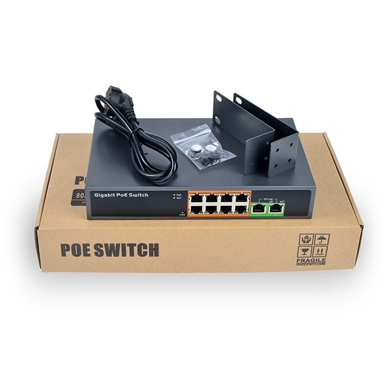 Poe Netwerk Ethernet Switch PSE1008G 8 + 2 Alle Gigabit Poe Switch 150W Power IEEE802.3Af/At Poe Netwerk schakelaar (Us Plug)