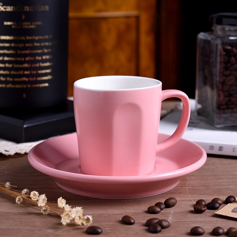 Concise Style Capucino Latte Coffee Shop Coffe Cup Saucer Set Household Tea Mug Tasse Cafe Tazas Desayuno: Romantic Pink