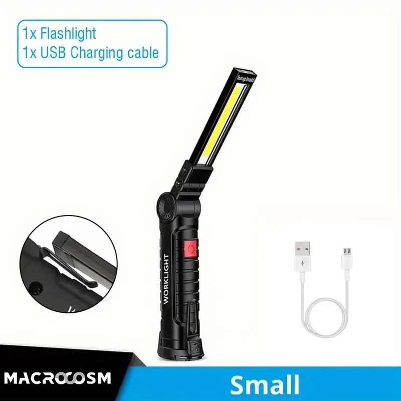 Linterna LED recargable por USB para acampar, luz de trabajo con imán y gancho IP64, resistente al agua, 5 modos de iluminación, adecuada para trabajo nocturno: Azul