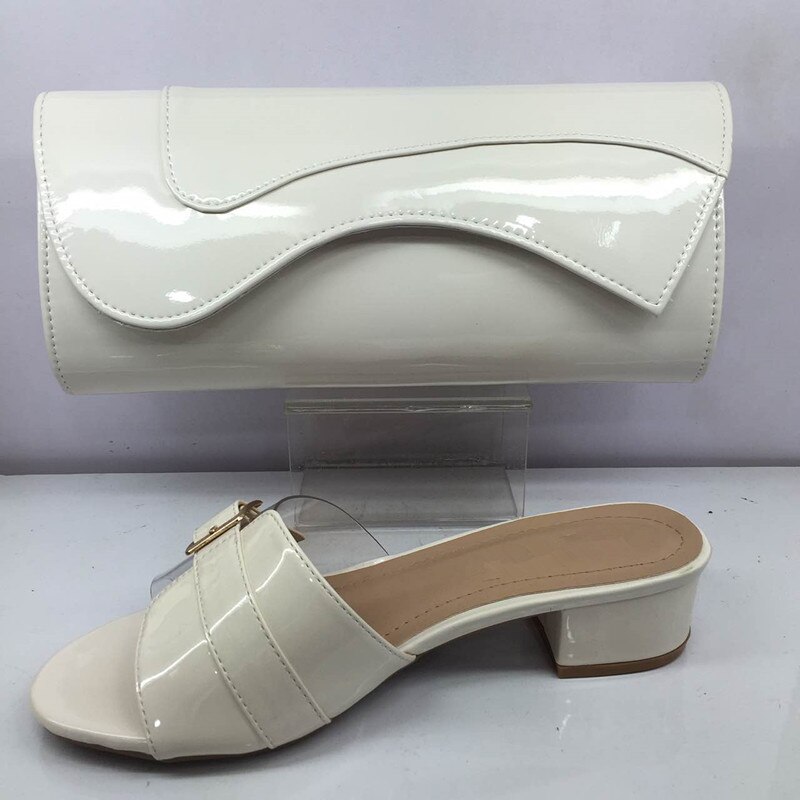 Wit Medium Hak Schoenen En Tas Set Afrikaanse Slip-On Schoenen Met Handtas Set GY47 Hak Hoogte 4 cm