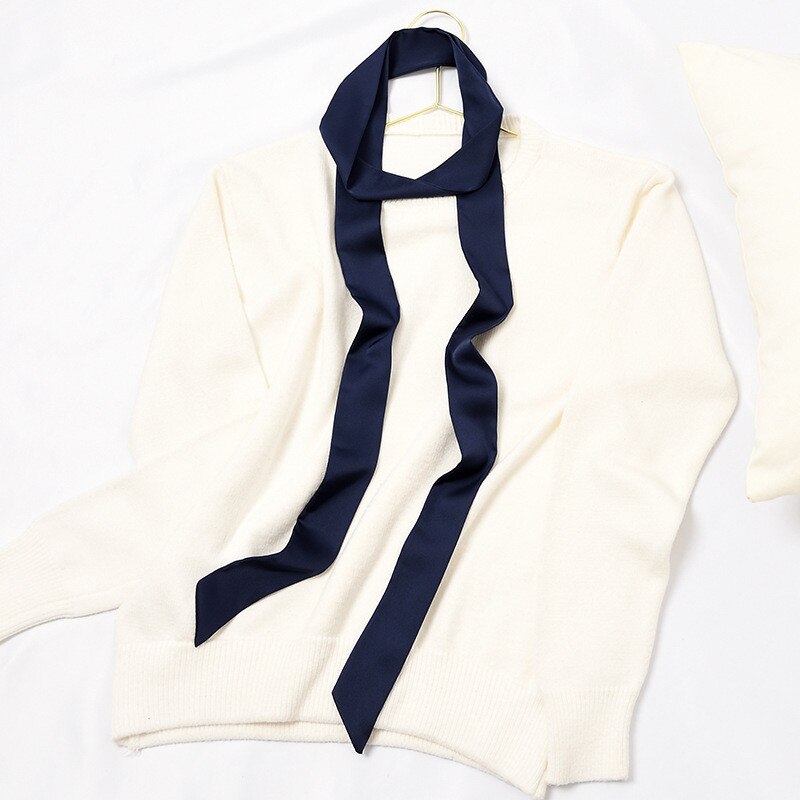 Zijde Dunne Slanke Smalle Sjaals Vrouwen Sjaals Kleine Kettingen Lint Universele Lange Sjaal: Navy 