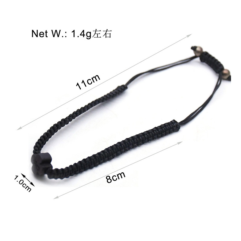 Kristus logo træ kors rosenkrans armbånd justerbar flettet sort reb kæde armbånd til kvinder religiøse kristne smykker