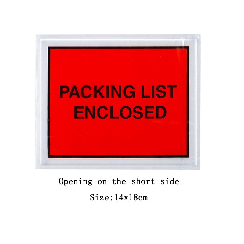 100Pcs 7 Sizes PACKAGING LIST Plastic Bag Invoice Slip Enclosed Packing Envelope Clear Logistics Pouches Waterproof Bag: Red 14x18cm