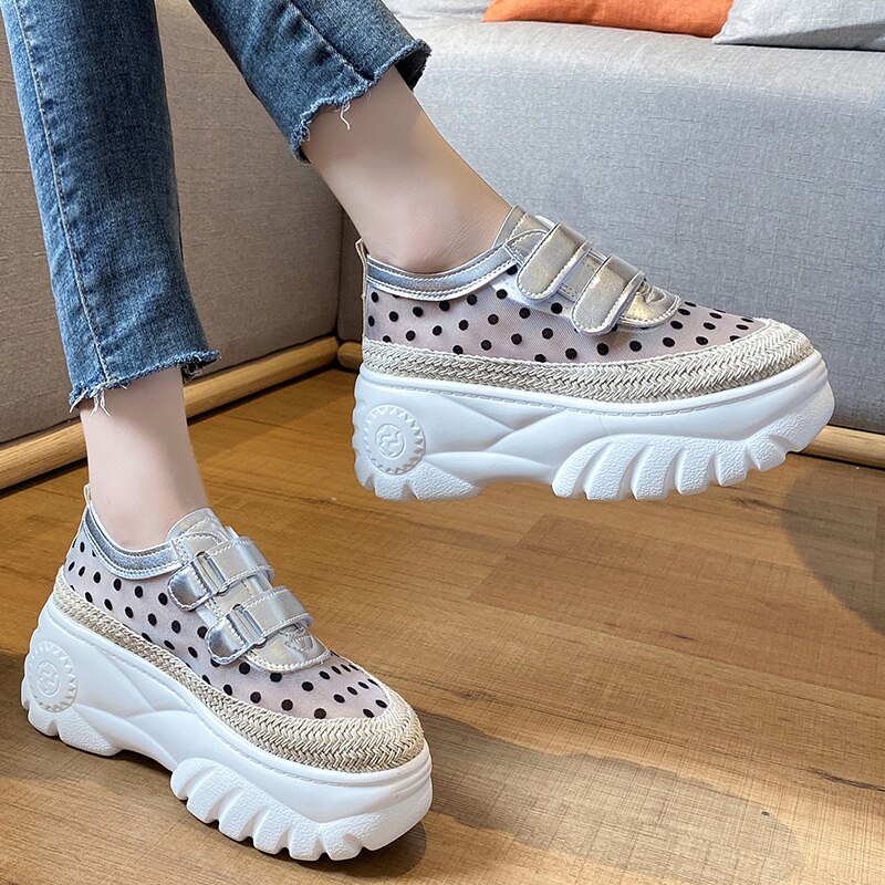 uformelt dame sko vår bølgepunkt beige pustende leiligheter plattform loafers enkle komfortable mokkasiner  s873
