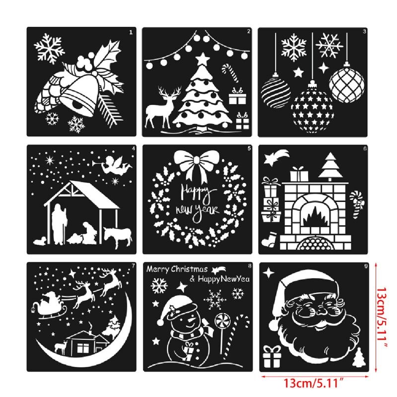 12 Pieces Christmas Stencils Template Reusable Plastic Craft for Art Drawing Pai B95C: Default Title