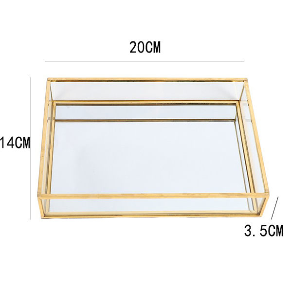 Nordic Retro Opbergvak Gold Rechthoek Glas Make Organizer Tray Dessertbord Sieraden Display Home Keuken Decor: Rectangle S