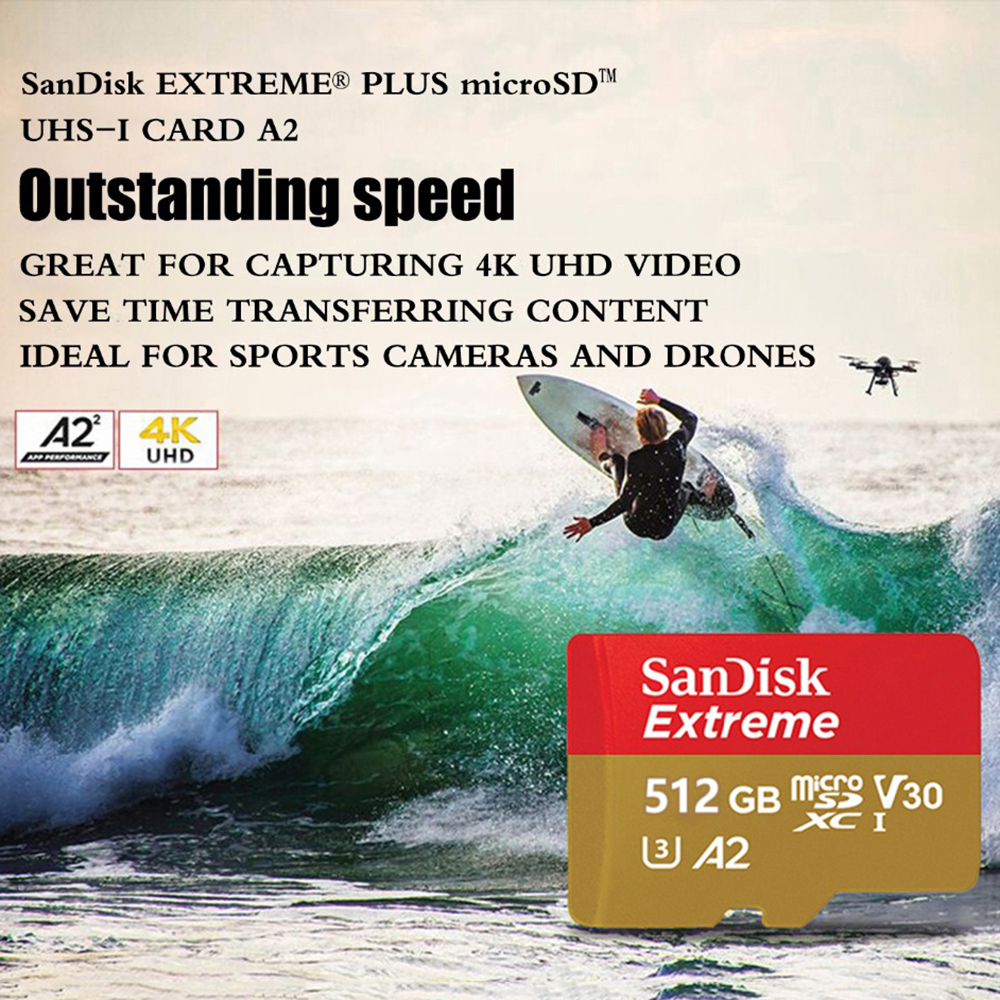 100% SanDisk Extreme MicroSD Card U3 A2 Memory Card V30 256GB 128GB 64GB 32GB Original TF Card A1 for Camera 512gB 1TB SDXC tf