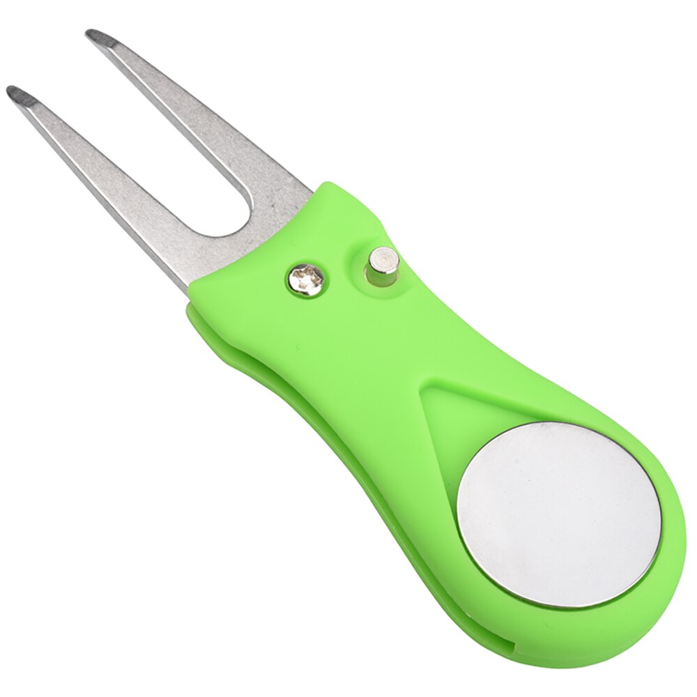 1Pcs Foldable Golf Divot Repair Tool Switchblade Pitch Groove Cleaner Golf Pitchfork With 25mm Golf Marker: Light Green
