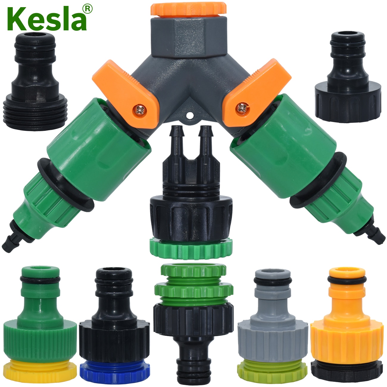 KESLA Garden Sprinkler Hose Connector Y Splitter 2-Way Valve Adapter Quick Connector 3/4''&16mm&4/7mm Quick Connector Fittings