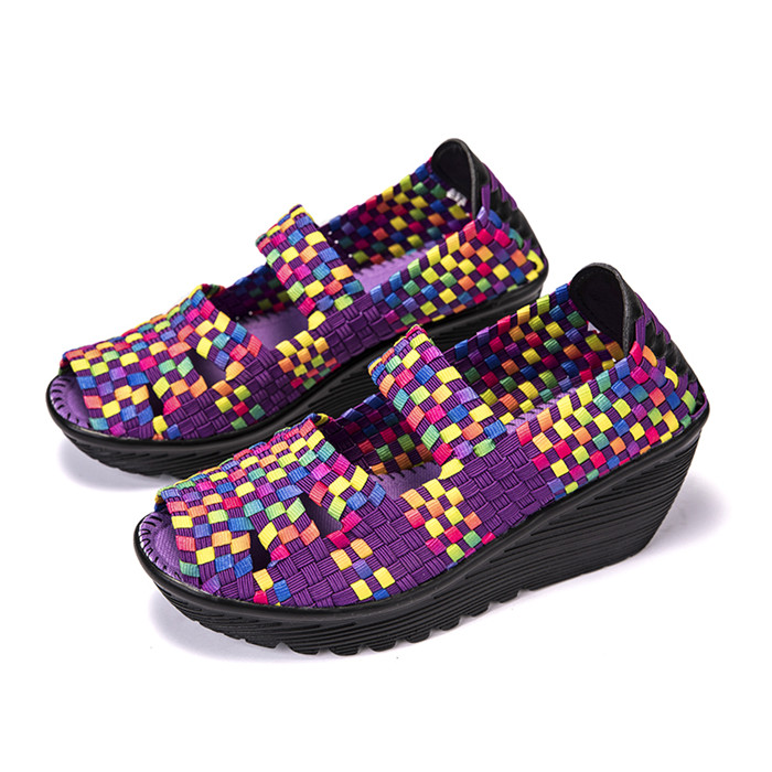 Sandalias de plataforma de Meotina para mujer zapatos tejidos de verano Mary Janes pescador zapatos casuales de cuña de Punta abierta otoño calzado rojo 40: Púrpura / 8.5