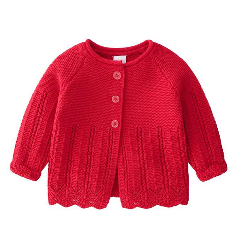 Angou Newborn Baby Girl Princess cappotto tinta unita scava fuori Cardigan cappotto neonata stile coreano maniche lunghe cappotto bambino bambino: BS7028 red / 24M-90