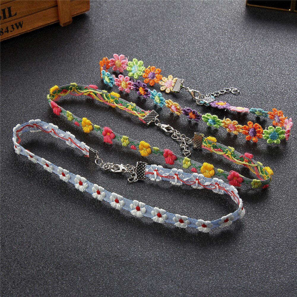 Korea Boho Bloem Charmes Ketting Ketting Choker Voor Vrouwen Meisje Harajuku Halsbanden Leuke Daisy Stof Kant Sieraden Vriendin