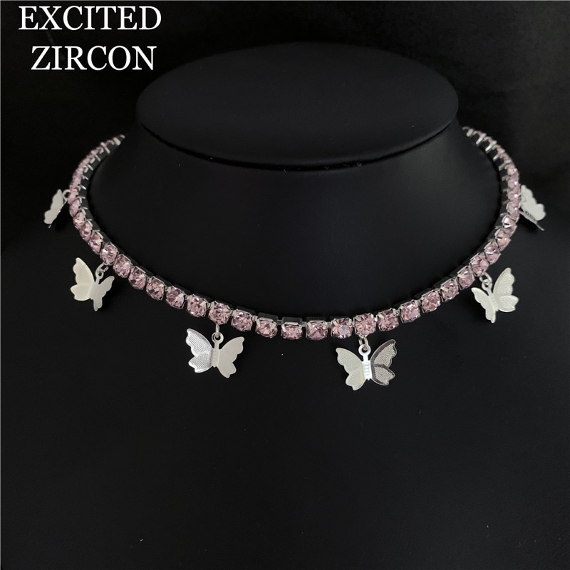 Boho strass borboleta charme com corrente de cristal moda colares bijoux para feminino elegante bling cristal gargantilha jóias: 3