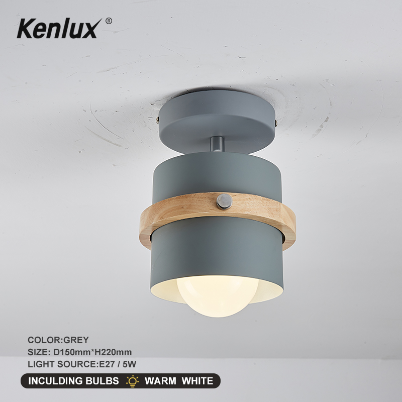 Led Houten Wandlamp 5W Led Opbouw Plafondlamp Nordic Spot Licht Voor Indoor Foyer, woonkamer Slaapkamer Plafondlamp: Gray-Warm White