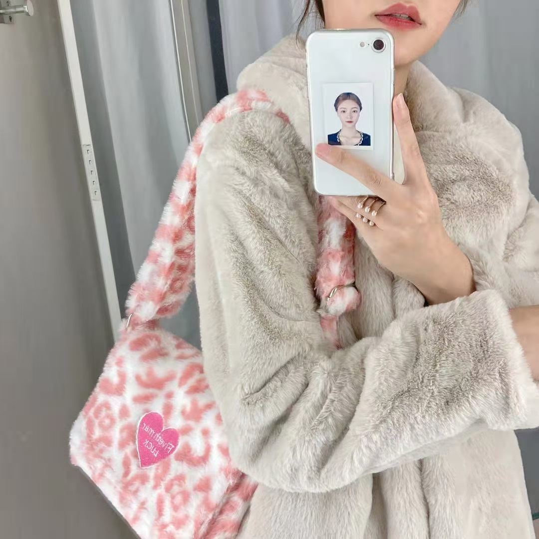 Leuke Luipaard Print Vrouwen Furry Schouder Crossbody Bag Zachte Pluche Cool Meisjes Messenger Tassen Dames Portemonnee Handtassen
