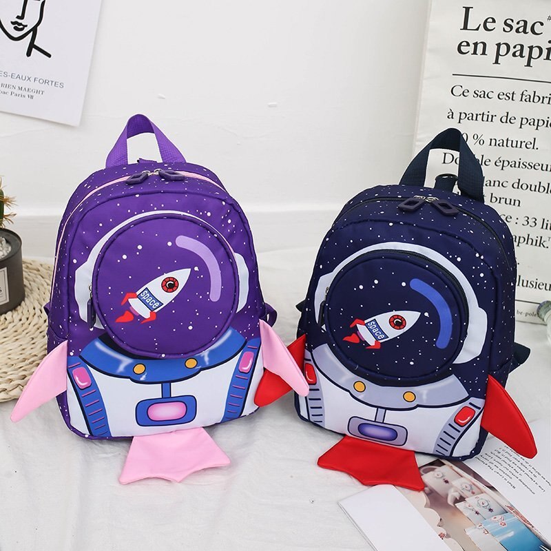 Mochilas de corda anti-perdido, saco de escola de foguete 3d para crianças, sacos de crianças ajustáveis mais macios, sacos de fim de semana de oxford de náilon