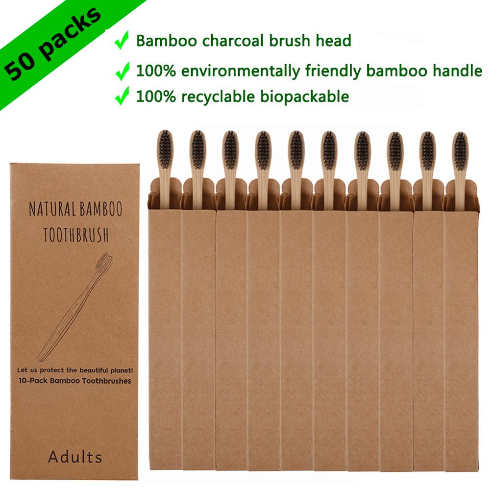 50pcs Natural Bamboo Toothbrush Wood Toothbrushes Soft Bristles Capitellum Fiber Teeth brush Eco-Friendly Oral Tooth Care