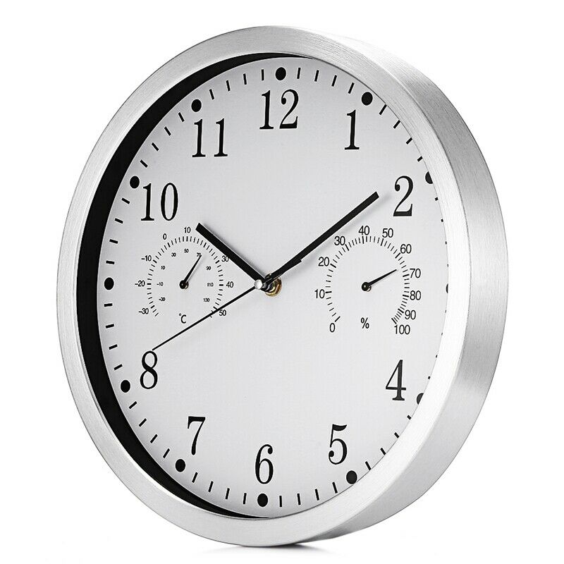 Metall tyst väggklocka modern tyst svepande rörelse hygrometer klockor icke-tickande väggklocka