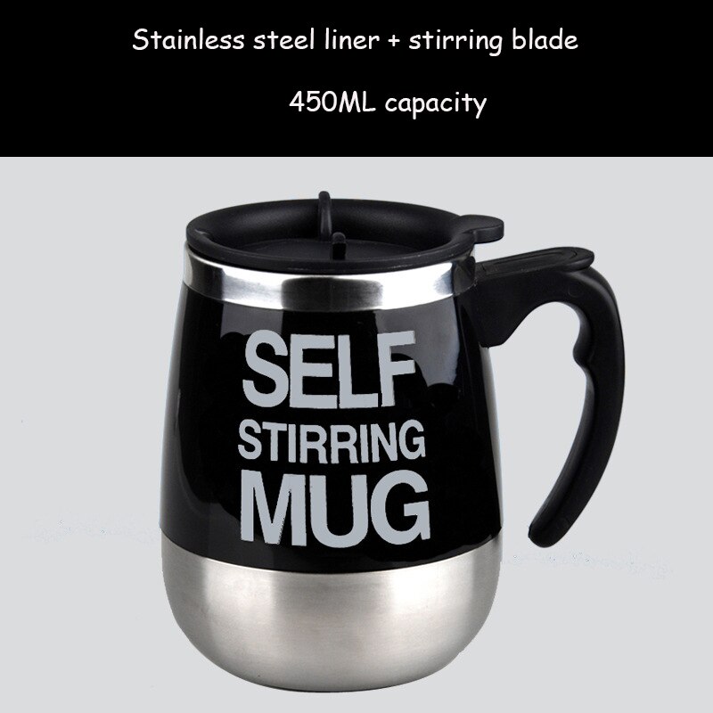 Self Stirring Mug Automatic Mixing Mug for Coffee Milk Grain Oat Stainless Steel Thermal Cup Double Insulated Smart Cup Magnetic: Leaf section Black