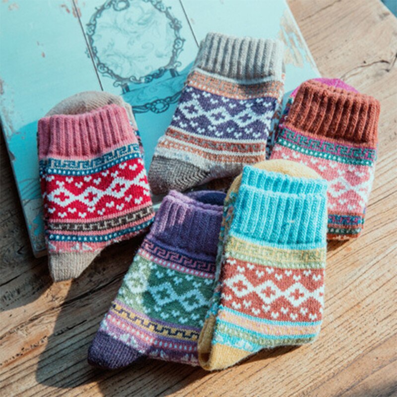 Vrouwen Mannen Dikke Winter Gebreide Sokken Warme Wollen Nordic Etnische Stijl Sok Unisex Zachte Comfortabele Sokken