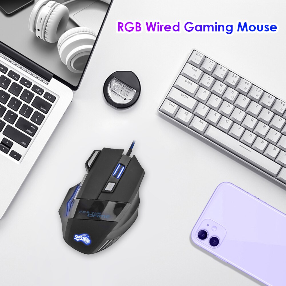 Wired Gaming Mouse Wired Optical Mice 7-Color Backlight 5500 DPI LED Computer Mice USB Cable Silent Mouse for PC Office Notebook