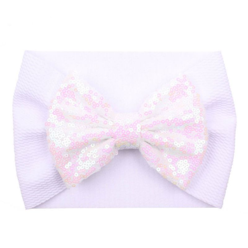 1Pc Baby Girl Elastic Hair Band Baby Sequins Bow Tie Wide Head Band Children's Cute Hair Accessories For Festival And Party