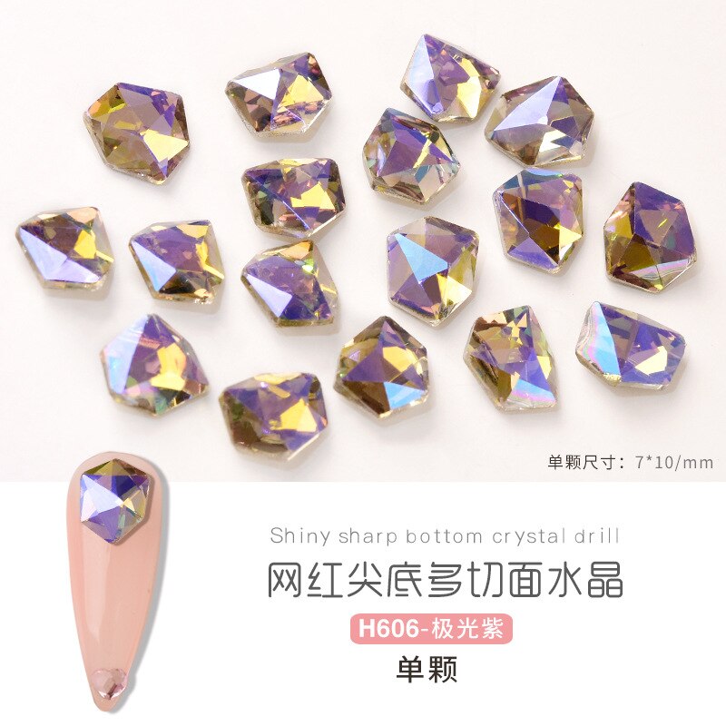 5pcs Crystal Ice Cube Diamond Symphony Shaped Sharp Bottom Crystal Diamond Mirror Kaleidoscope Nail Diamond Accessories: H606  5pcs