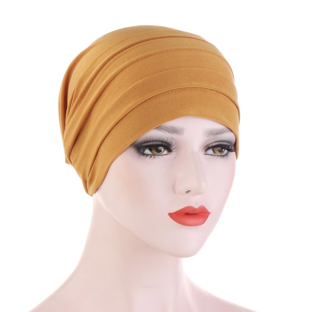Elastic Turban Hat Solid Color Women Headscarf Bonnet islamic Inner Hijabs Cap Muslim Hijab turban africain femme hat: 13