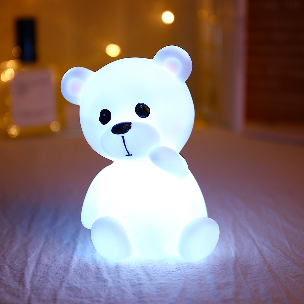 Soft Silicone Bear Lamp Kids Toys Cute LED Cartoon Animals Bedroom Decoration Eye Protection Mini Portable Sleep Night Light