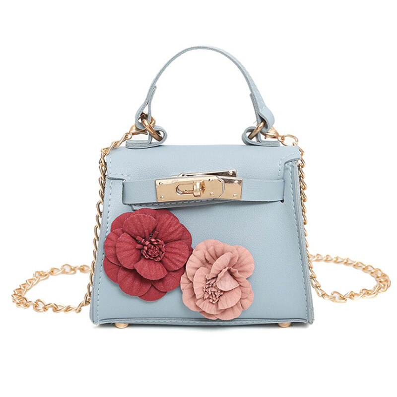 Mini bolso Floral con cadena para mujer, bandoleras cruzadas, monedero: blue