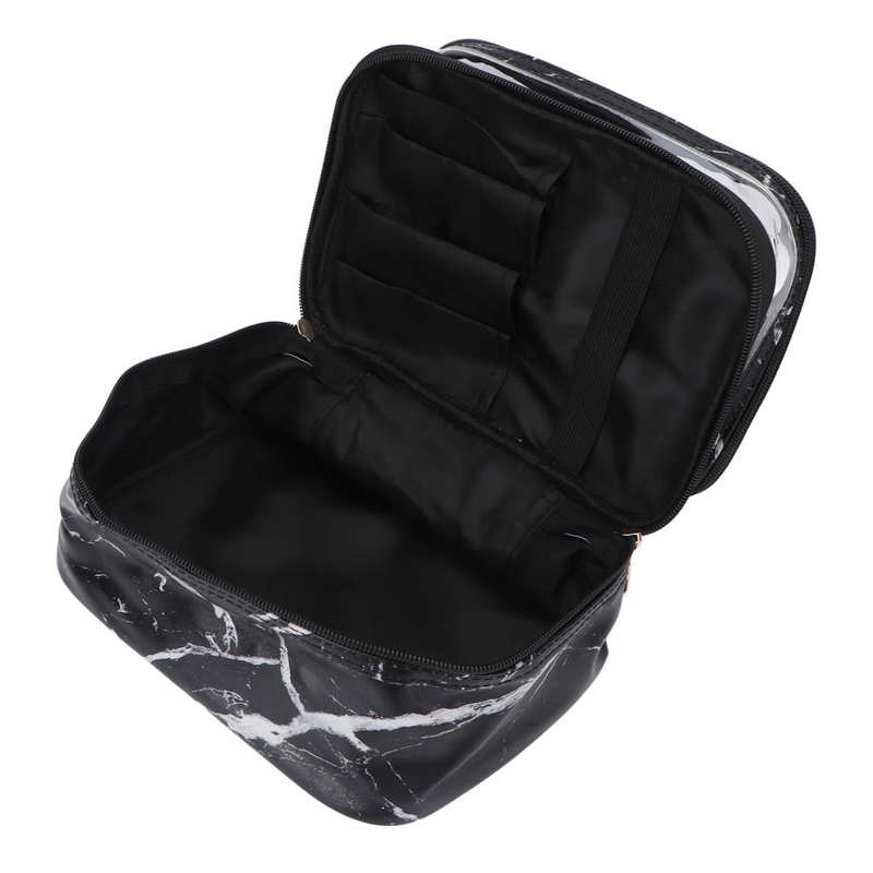 Makeup Bag Double Layer Cosmetic Bag Large Capacity Transparent Zipper Opening Method Double Layer with Sturdy Carry for Travel
