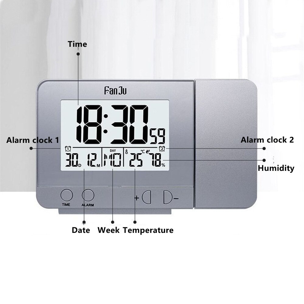 LED Projection Digital Clock USB Charging Dual Alarm Clock with Temperature Humidity Bedroom Tabletop Decoration Sleep Timer