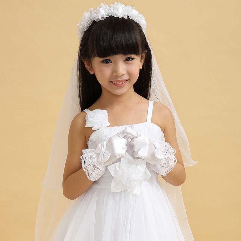 Guantes de encaje para niña, accesorios de comunión, blanco, dedo completo, boda, niños, novia, , protección