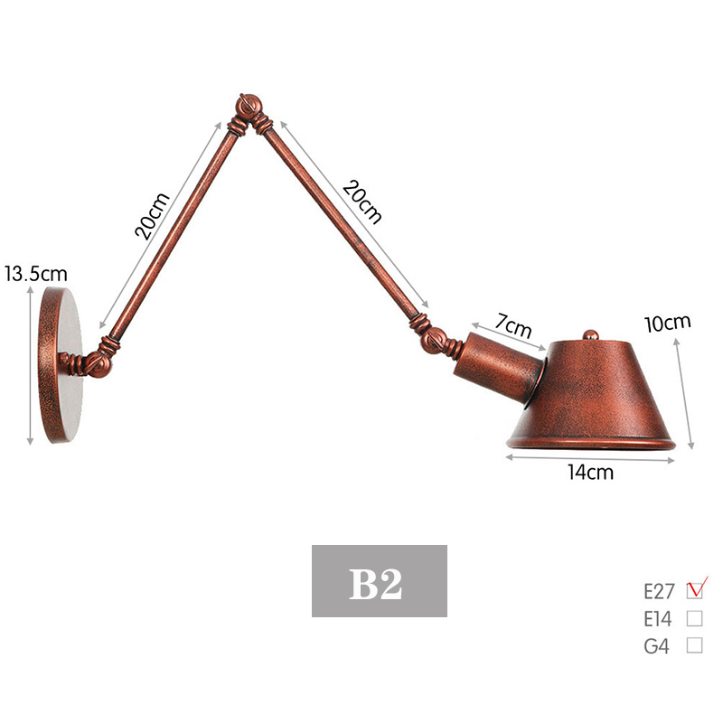 Svart rustikk årgang svømmearm vegglampe retro lange leselys på veggen justerbar jernapplikasjon murale armatur hjem: Blå