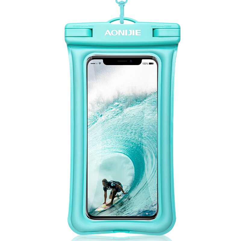 Aonijiefloatable vandtæt telefon sag tør taske cover mobiltelefon pose til flod trekking svømning strand dykning drifting: Lysegrøn