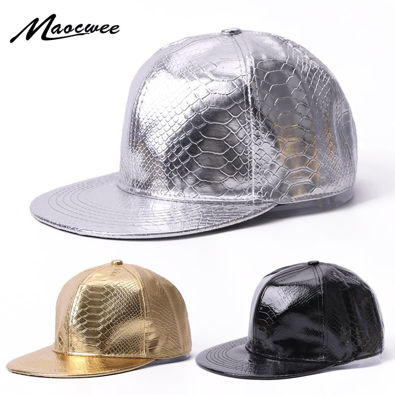 Sommer hatte baseball kasket kvinde mand far hat forår skinnende gylden sølv læder hip hop kasketter justerbar farve snapback sort