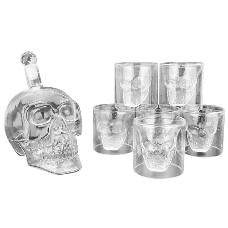 7 pièces/ensemble carafe de visage de crâne en verre avec 6 verres de tir de crâne de 75ml pour le whisky, la Vodka, la bière ou le vin