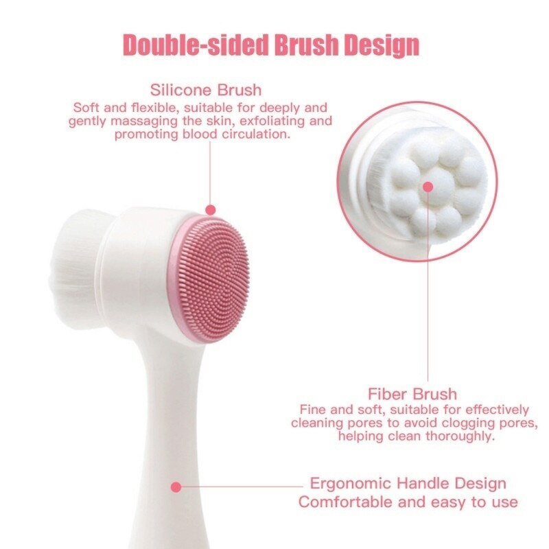 Brosse de nettoyage du visage en Silicone Double Face Portable, Massage du visage, en Fiber