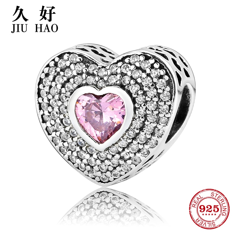 925 Sterling Zilver Mode Roze Lagen Hart Cz Kralen Fit Originele Jiuhao Bedelarmband Sieraden Maken Valentijnsdag