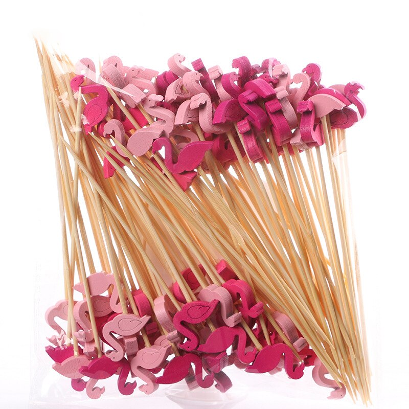 100PCS Bamboo Decorative Toothpicks 12cm Cocktail Picks Disposable Fruit Sticks Buffet Birthday Wedding Party Food Decoration: Flamingos