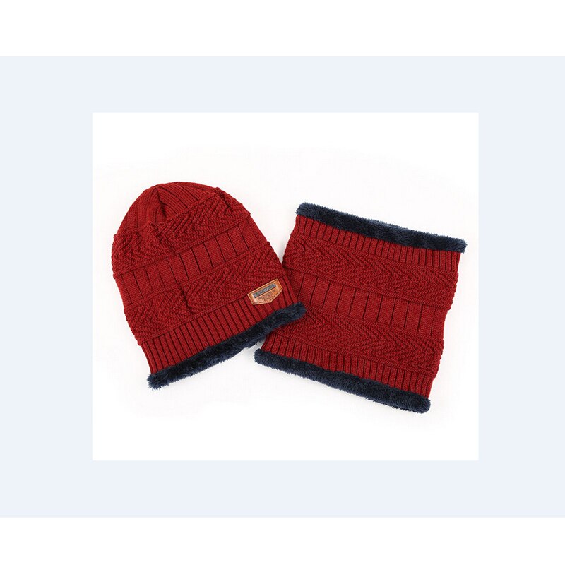 Gorro de Camping para hombre y mujer, gorro de esquí de vellón de lana cálido holgado + pañuelo para el cuello 2 uds, accesorios de invierno: Rojo