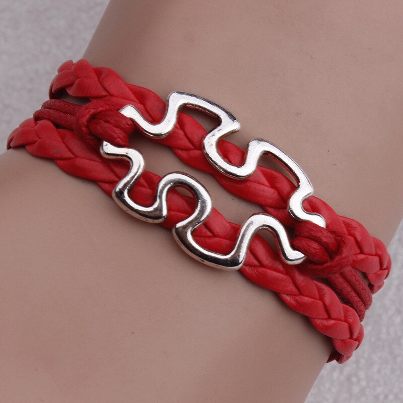 Neue Autismus Puzzle Armbinde unendlich Gewebt Armbinde Kreative Schmuck Frauen Anhänger Weihnachten: rot