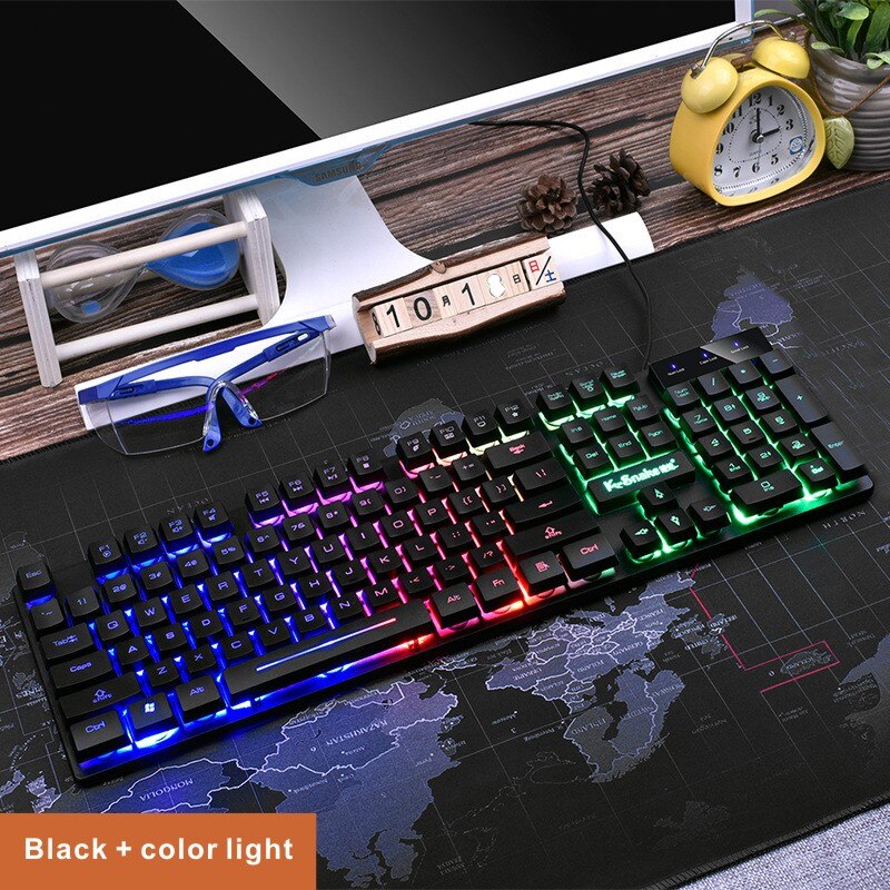 Gaming Keyboard Luminous Retro Round Metal Panel gamer Keyboard USB Wired Steam punk Waterproof Keyboard For Desktop PC Laptop: Black  color light