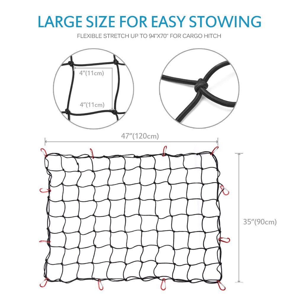 Heavy Duty Latex Cargo Net Hook Elastic Car Trailer Roof Rack Boot Luggage Bungee Cord Cargo Net Black