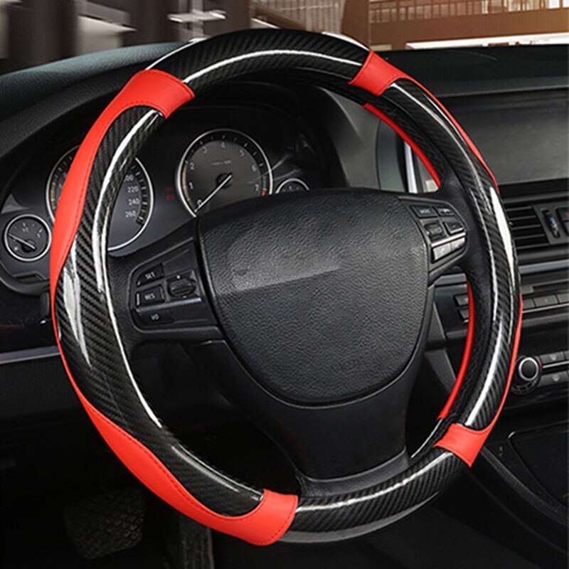 SUV Steering Wheel Cover Black+Red 38cm Antiskid Splicing 15 Inch Trim Exterior Replacement